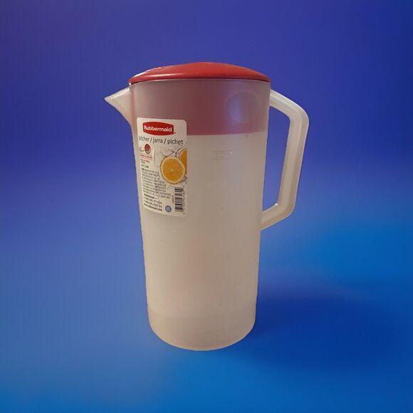 Rubbermaid Clear Pitcher 2 Quart 1.89 Liter Red Lid Easy Pouring Dishwasher Safe - Picture 1 of 4